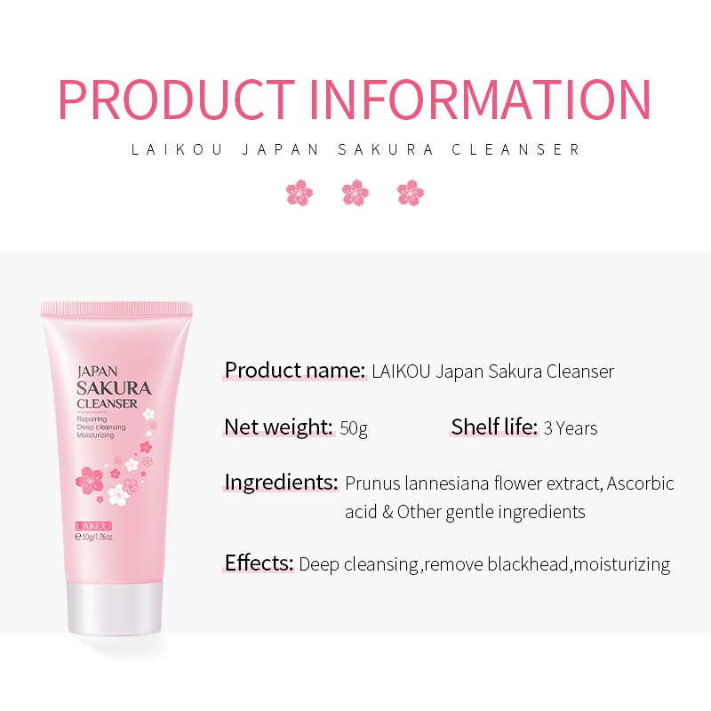 LAIKOU Japan Sakura Face Cleanser Sakura Cream Face Serum Brightening
