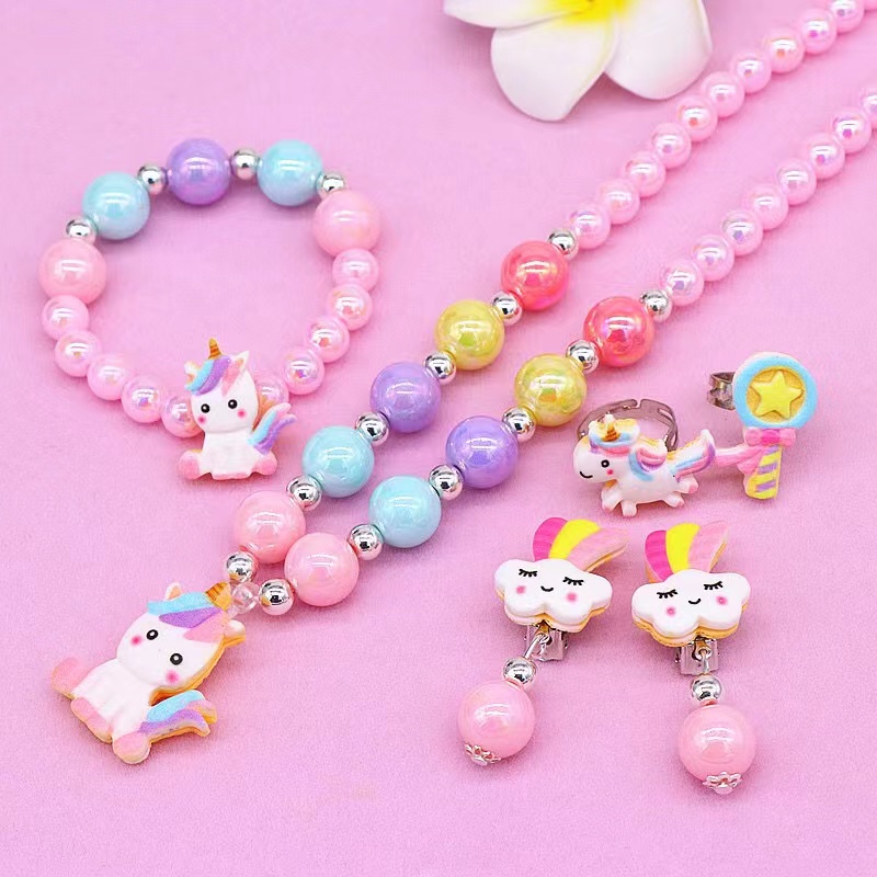 Children s Pearl Necklace Bracelet Set Girl Jewelry Unicorn Necklace Shopee Philippines
