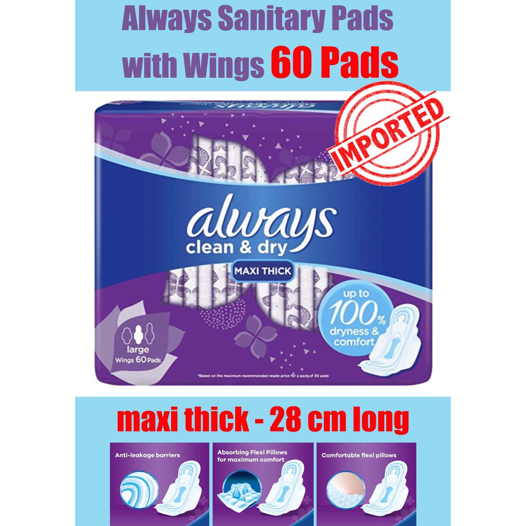 ALWAYS Maxi Thick Large Sanitary Pad/Napkin with Wings 60 Pads Shopee