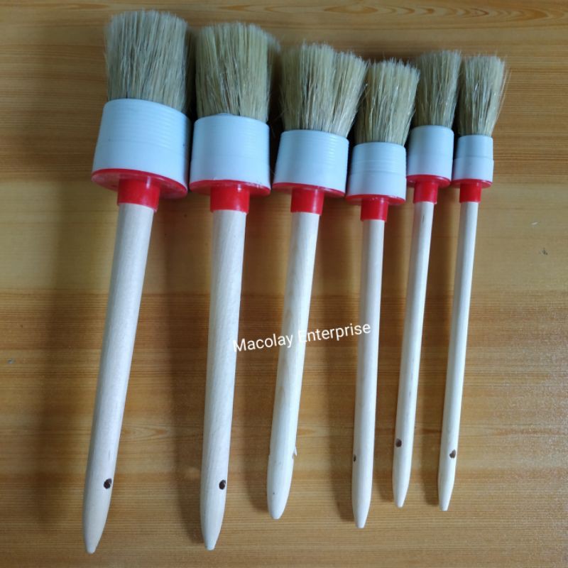 IN07 Car Detailing brush set 6pcs/set boars hair, wooden handle, hard