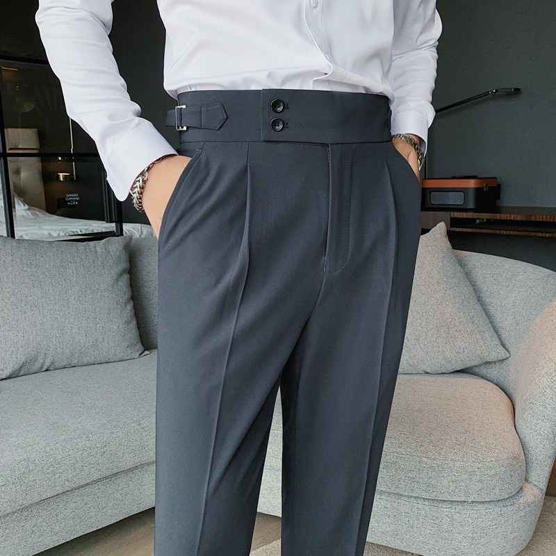 Casual Business Drape Trousers Men's High Waist Straight Pants Trendy ...
