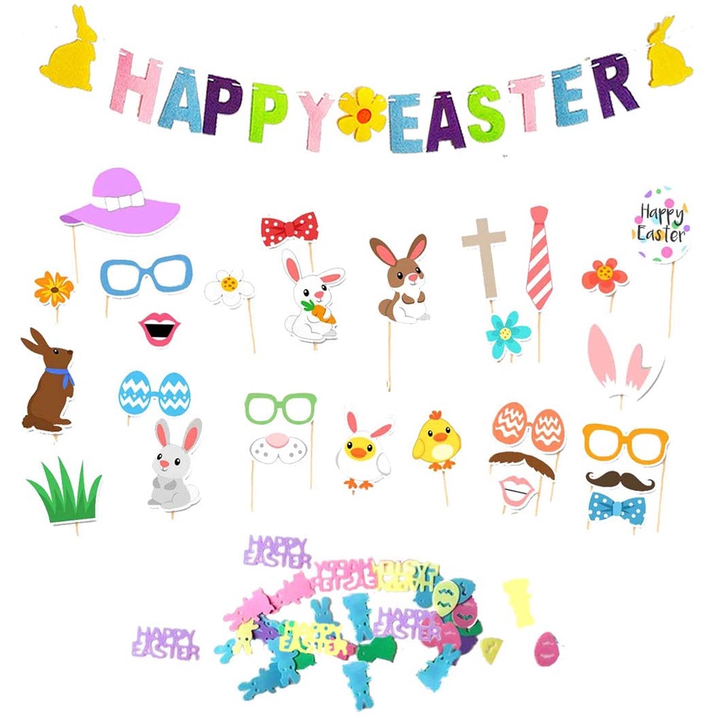 JOYMEMO Easter Party Decoration Set With Bunny Rabbit Hat Sunglasses ...