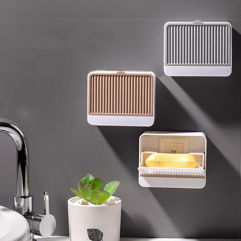 Creative Wall Mounted Soap Box with Lid Double Grids Soap Draining Rack ...