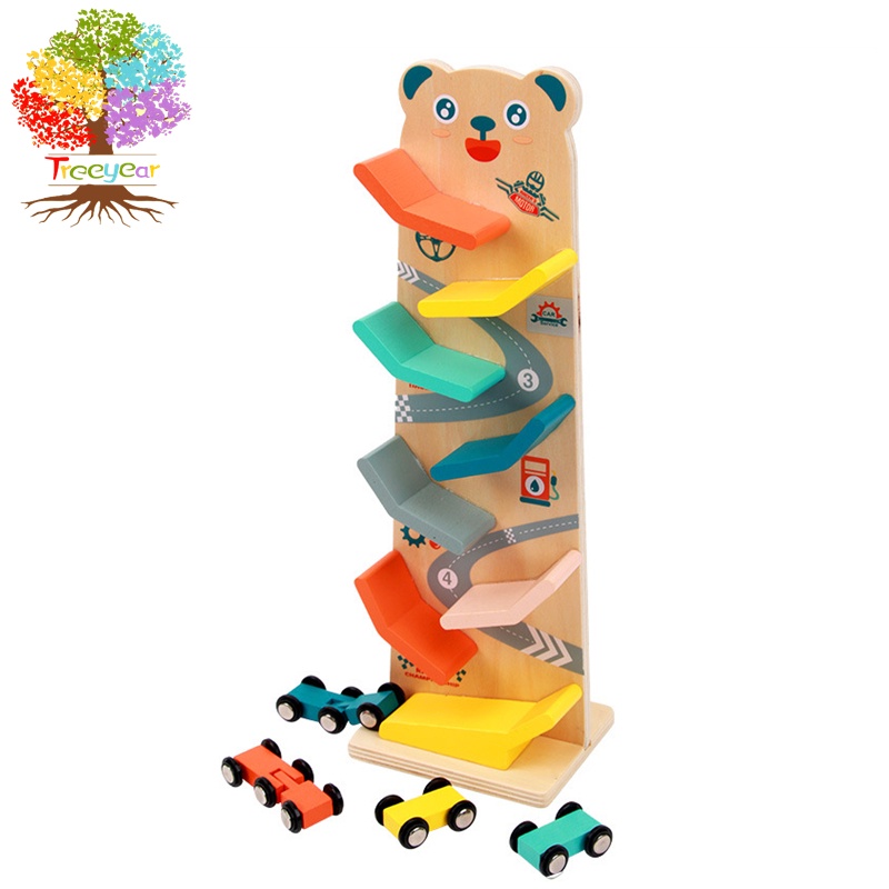 Treeyear Toddler Toys Race Track,Wooden Ramp Car Ramp Racer Colorful ...