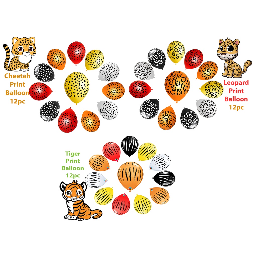 25pc Assorted Color Animal Print Rubber Latex Balloon Safari Theme ...
