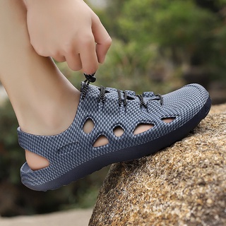 【ASZC】Outdoor men's sandals personality fashion hiking shoes upstream  wading fishing shoes waterproof non-slip soft bottom beach hole shoes