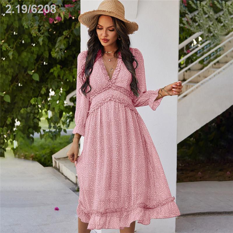 99☇2021 Spring New Sexy V Neck Print Dress Women Casual Butterfly ...