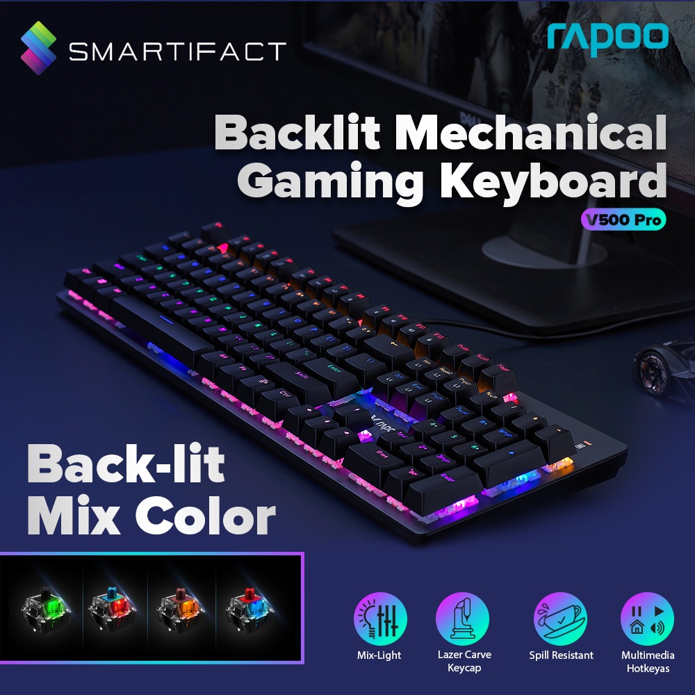 Rapoo V500 Pro Mixed Color Backlit Mechanical Gaming Keyboard Blue ...