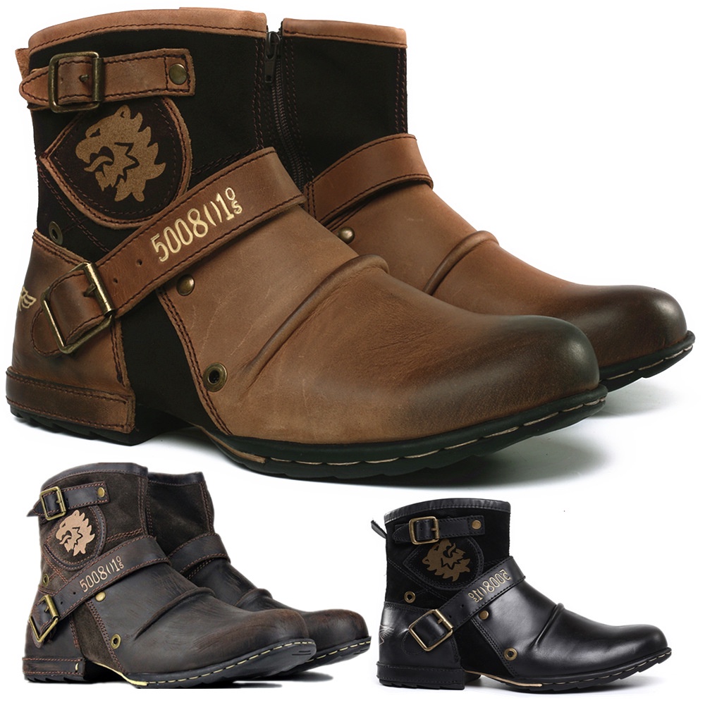 Vintage buckle side zipper boots sales