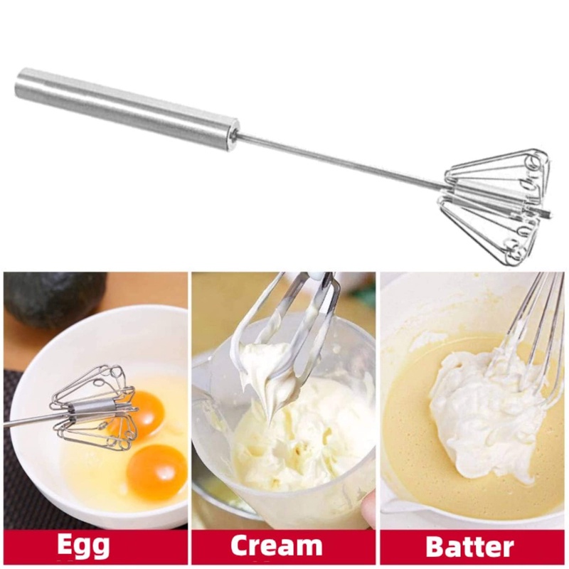 Semi-Automatic Mixer Egg Beater Manual Self Turning 304 Stainless