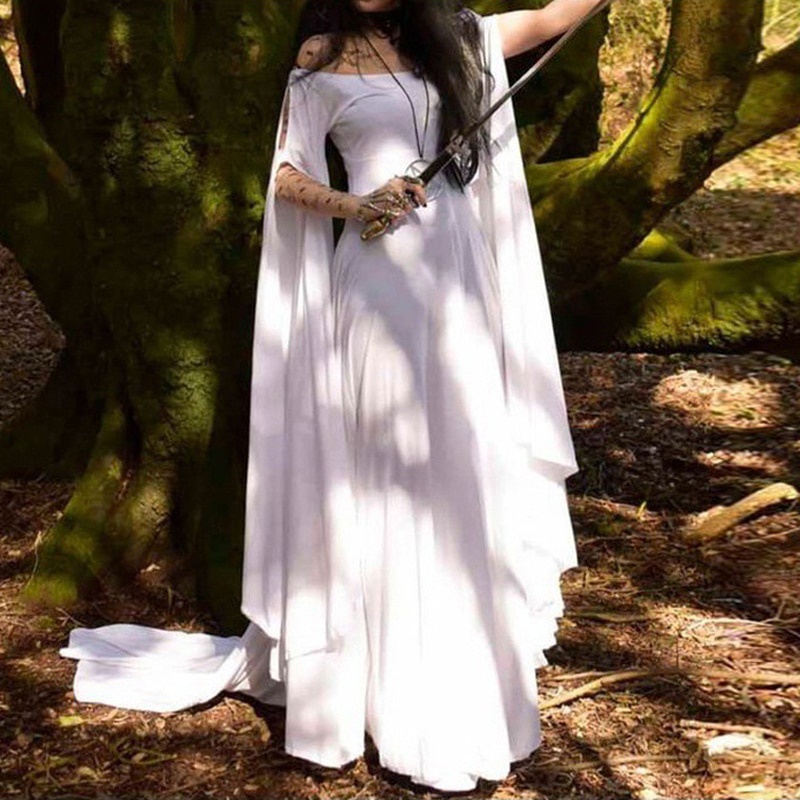 Ancient Greek Goddess Fairy White Dress Costume Medieval Viking Castle  Princess Cosplay Dress