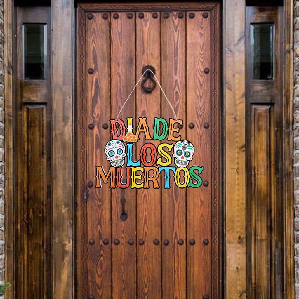 JOYMEMO Day of the Dead Sugar Skull Hanging Wall Wooden Sign, Dia De ...