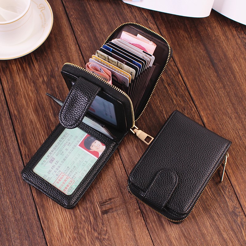 RFID Blocking Leather Card Holder Wallet Women Mens Wallet Atm Id Card  Organizer Large Capacity Credit Card Holder Portable Coin Purse