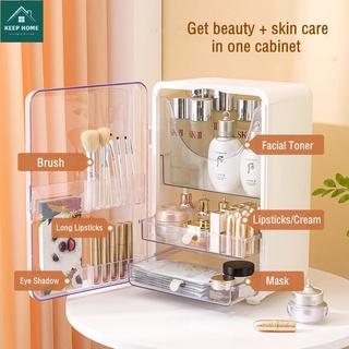 1pc Makeup Storage Box Transparent Double-layer Dust-proof Drawer Type  Desktop Cosmetic Organizer Shelf Cosmetic & Face Mask & Lipstick Storage  Cabinet