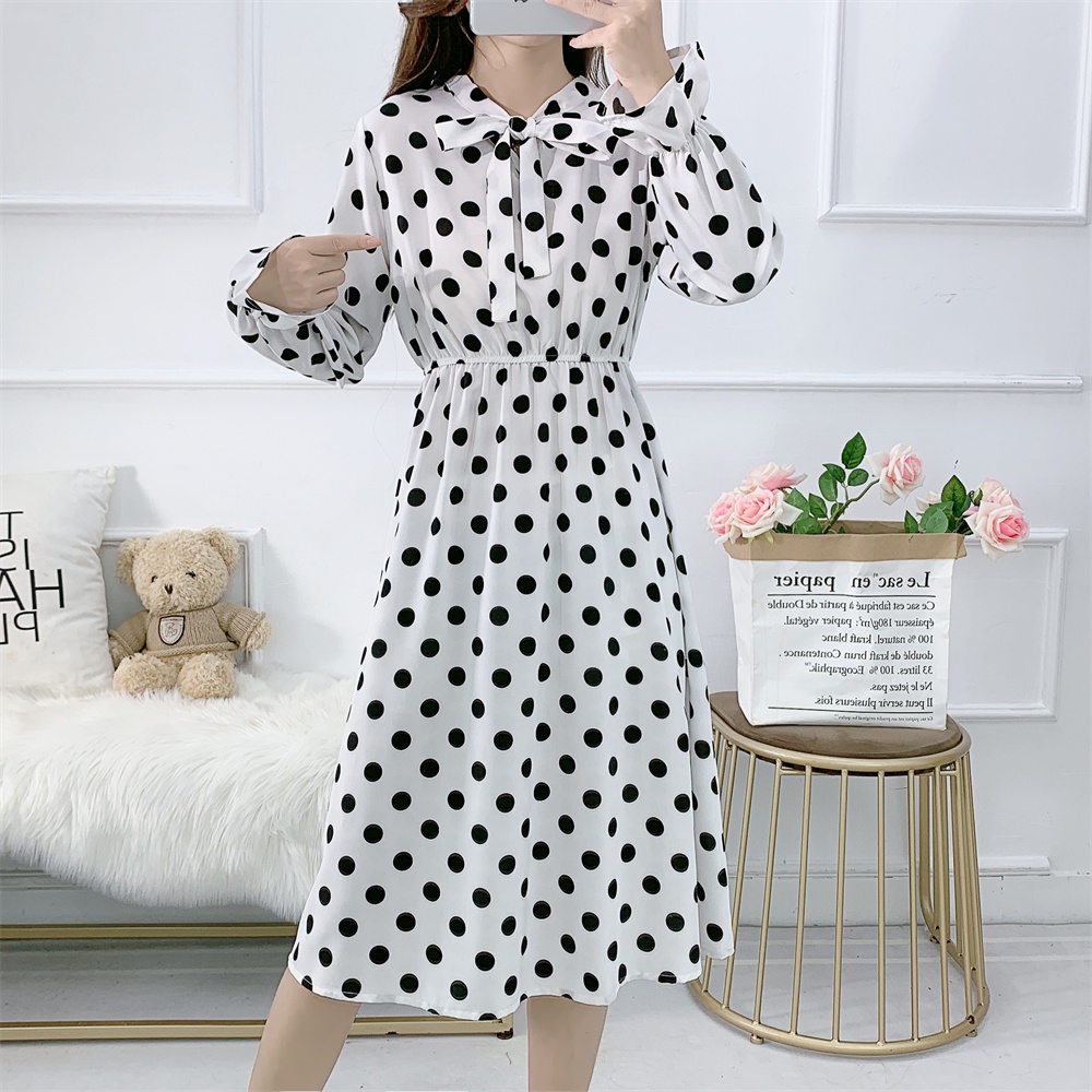 Polka Dot Side Bow Pleated 断る Dress