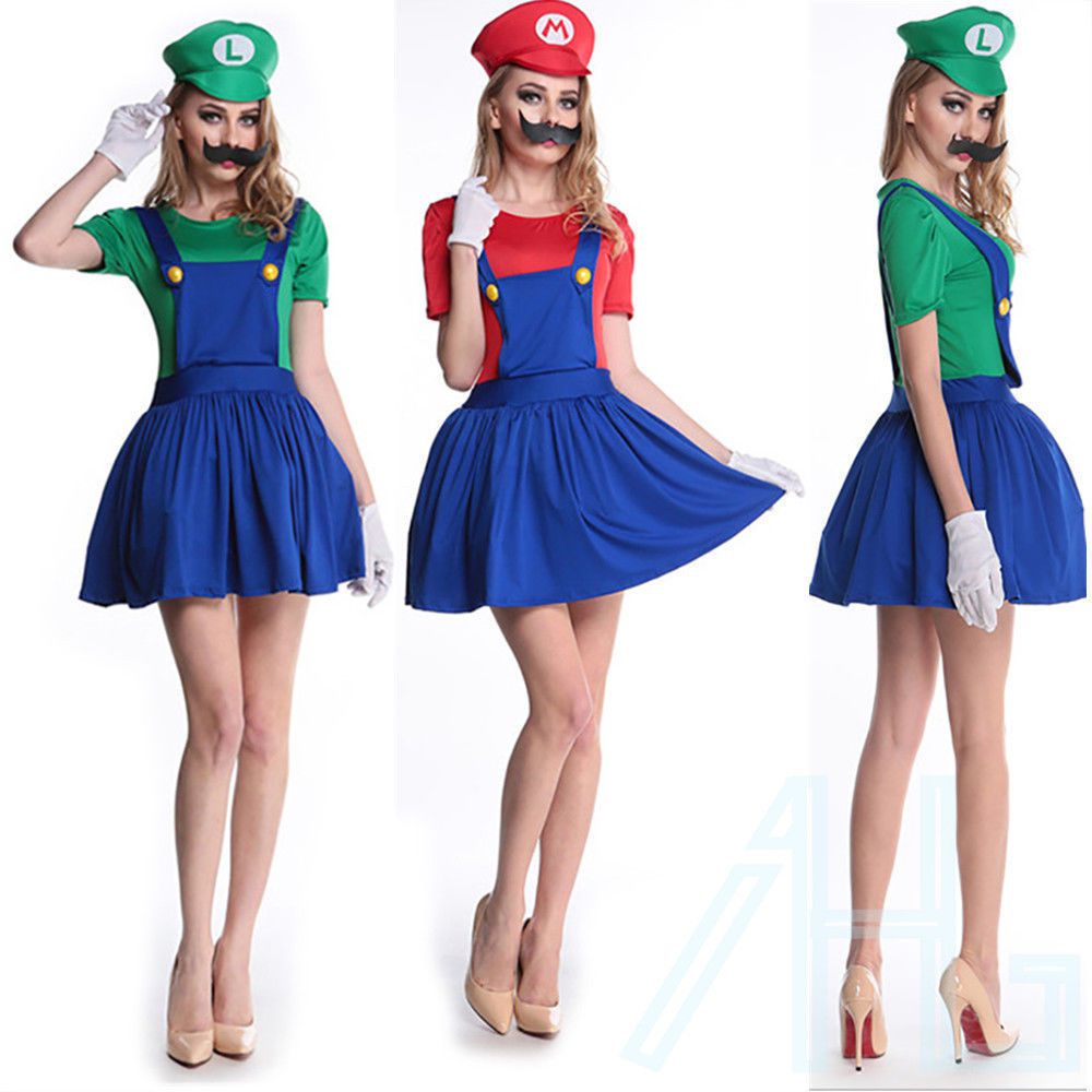 Adult Women's Super Mario Bros Luigi Workmen Skirt Version Costume ...