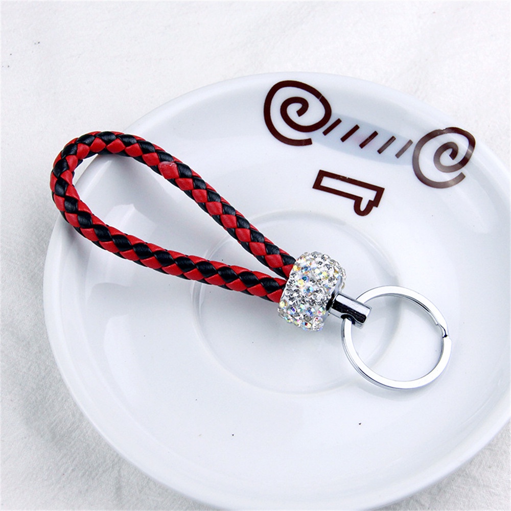 Handmade Woven Leather Rope Keychains With Bling Diamond For Women Men