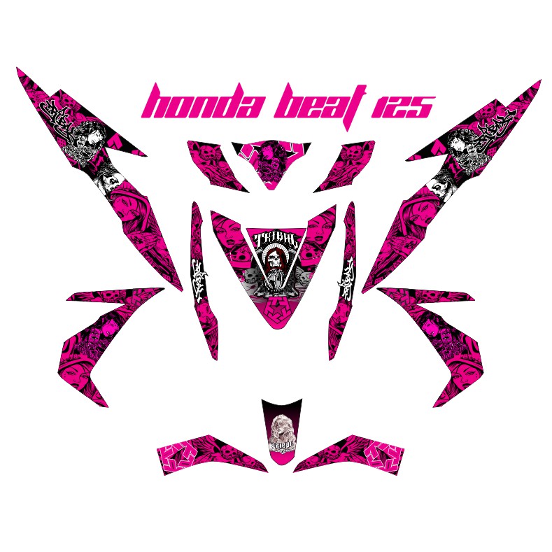 Decals, Sticker, Motorcycle Decals for Honda beat, FI, V2, 007, tribal  magenta