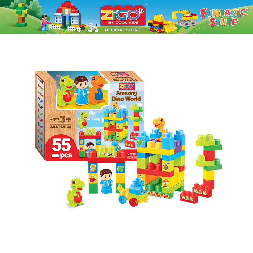 ZIGO Jr. Amazing Dino World Blocks, Toys for Kids, Toddler Blocks (55 ...