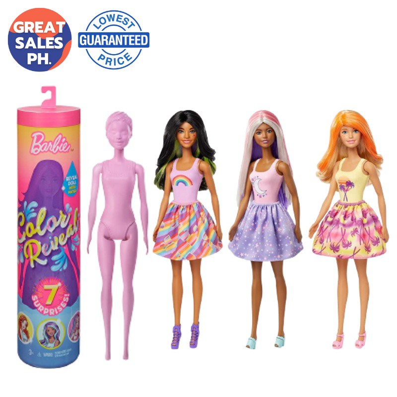 ∈Barbie Color Reveal Doll with 7 Surprises Water Reveals Doll's Look &  Creates Color Change on Face