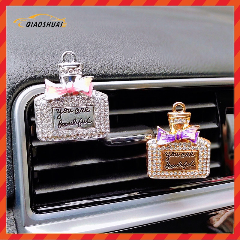 Inlay Rhinestone Bowknot Perfume Bottle Car Perfume Air Freshener Diamond  Bowknot Scent Bottle Car Accessories Interior Woman
