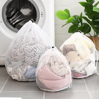 White Mesh Net Draw String Laundry Bags 18