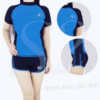 121 VF Women's Short Sleeve Rash Guard Two Piece Sun Protection Swim Shirt  & Shorts Swimwear