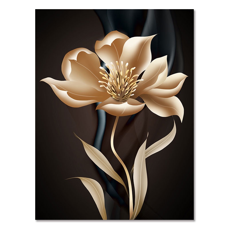 Golden Black Flower Canvas Painting Abstract Luxury Wall Art Poster ...