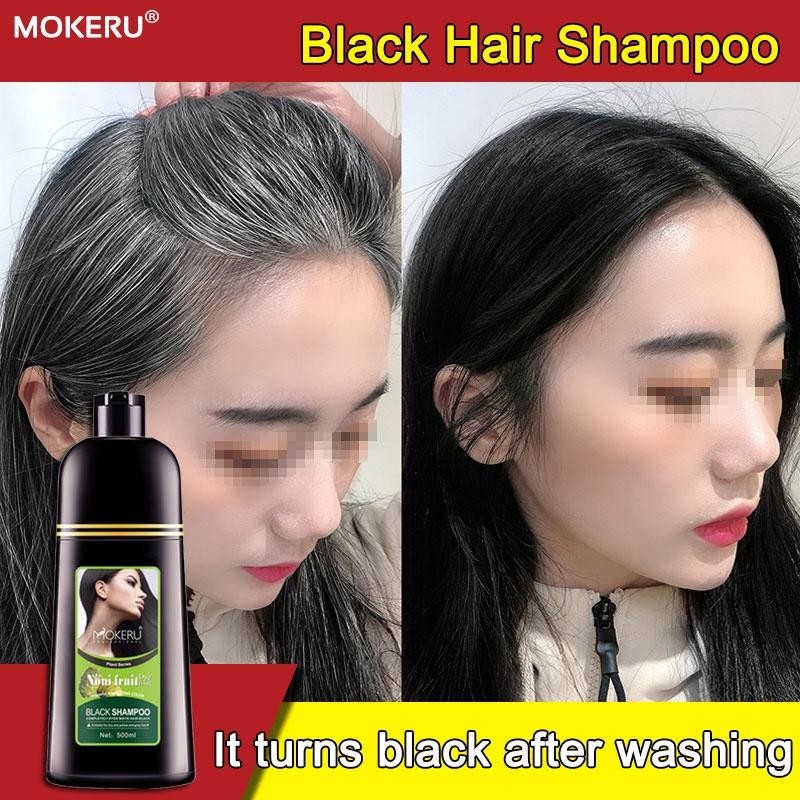 500ml MOKERU Black Hair Shampoo Black Hair Color Shampoo Coverage Black ...