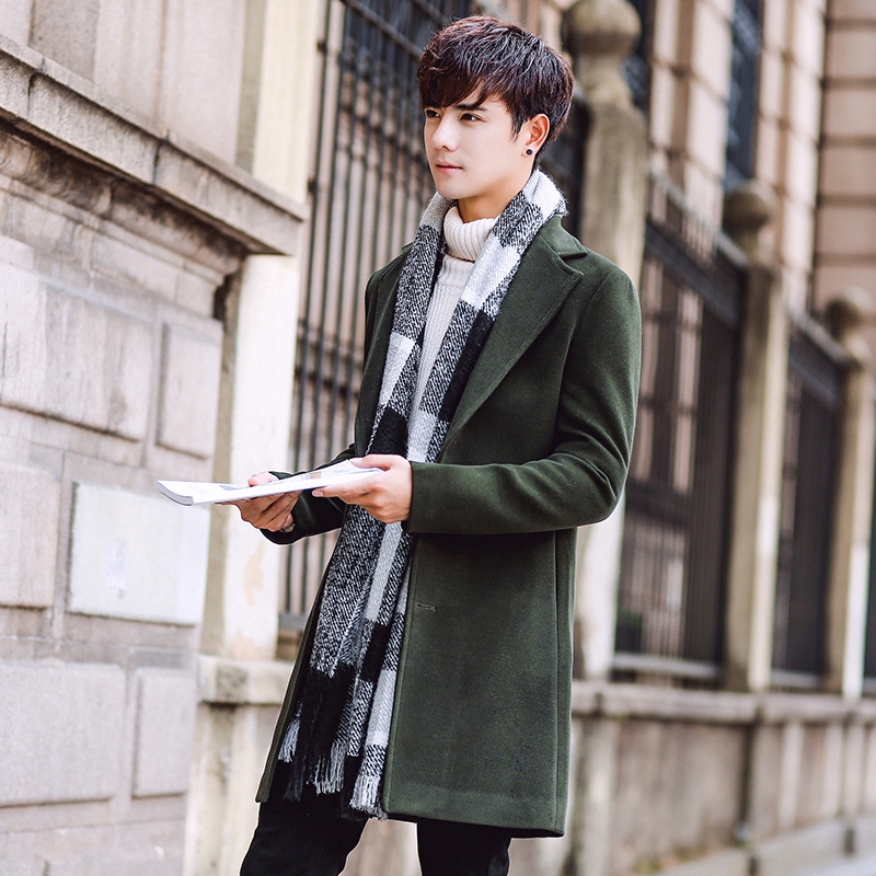 Men s Long Sleeve Solid Thick Trench Outwear Male Plain Single breasted Long Autumn Winter Wind Coat Shopee Philippines