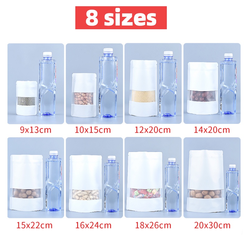 100pcs White Matte Stand Up Pouch Resealable With Window Cookies Coffee ...