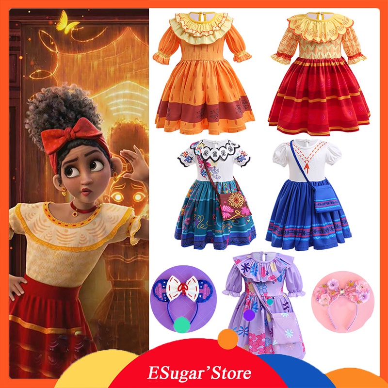 Disney Encanto Children Cartoon Princess Dress Mirabel Madrigal Kid ...