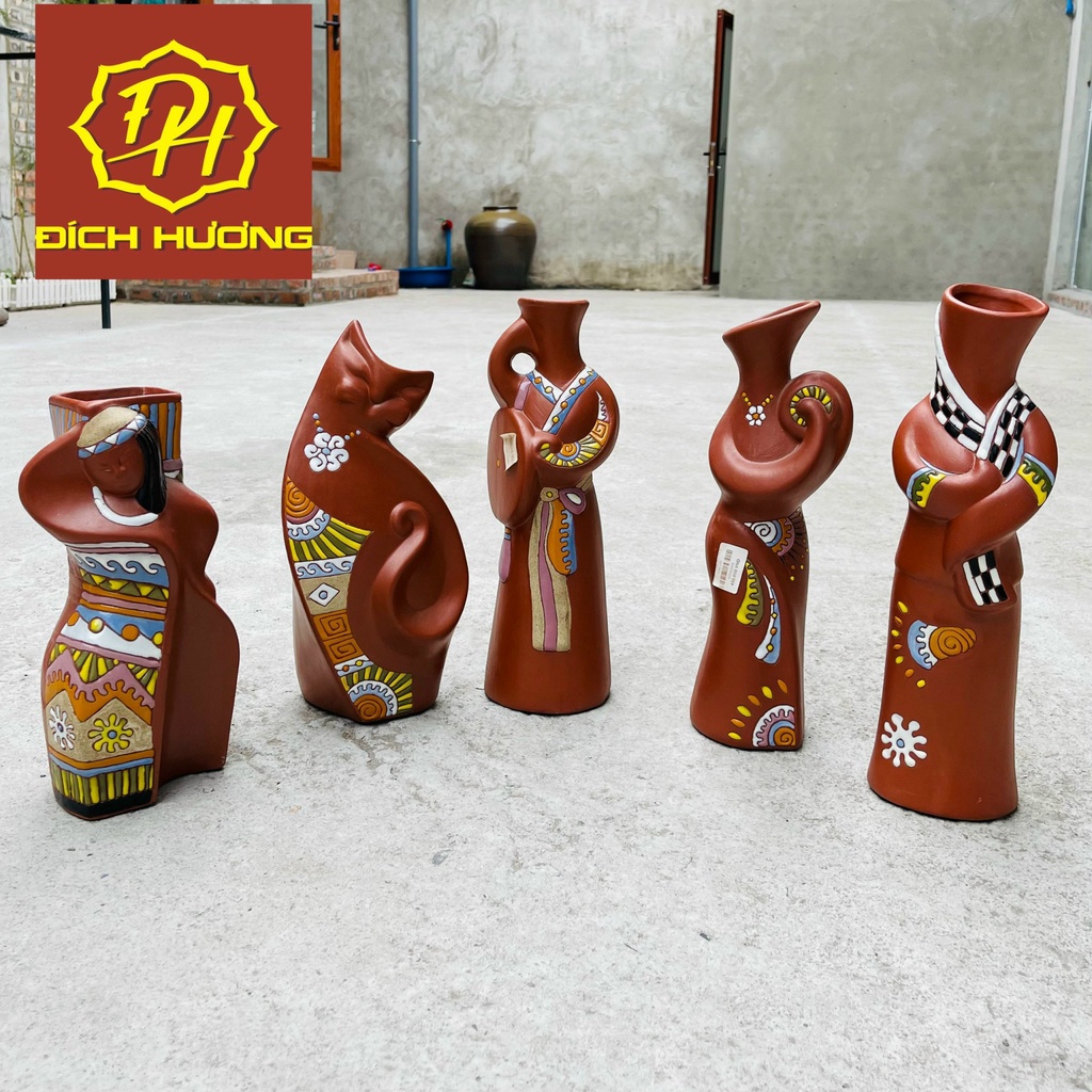 Red Ceramic Flower Vase Girl 3 Regions Bat Trang Stylized Shopee