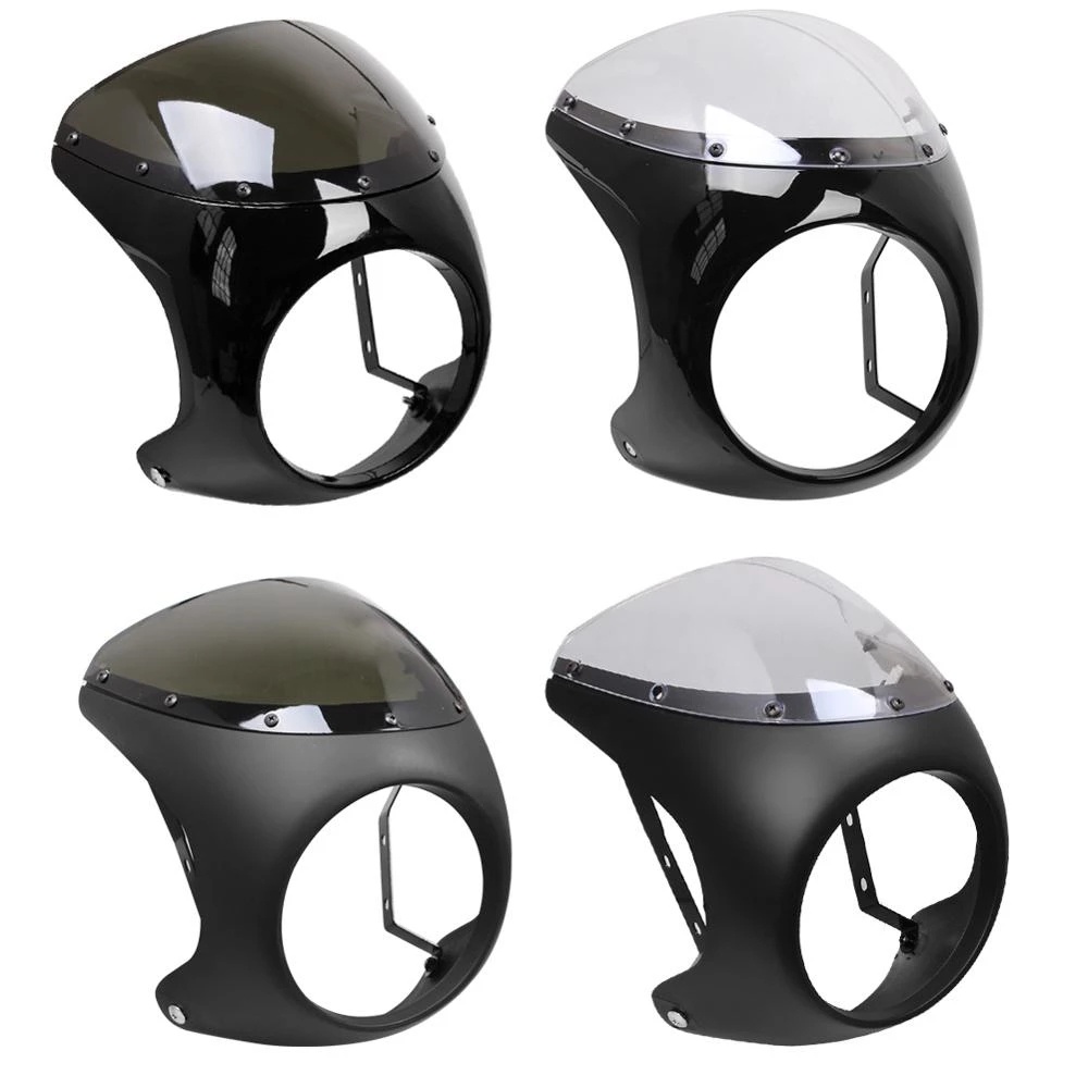 thumbnail image 2 of 7" Round Headlight Retro Handlebar Fairing Windshield For Harley Cafe Racer - ABS 2 of 4