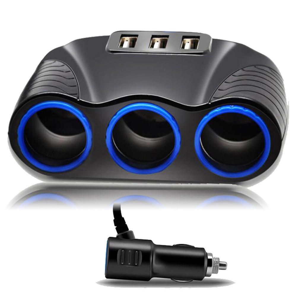 3 USB Port 3 Way 3.1A Blue Led Car Cigarettes Lighter Socket Splitter ...