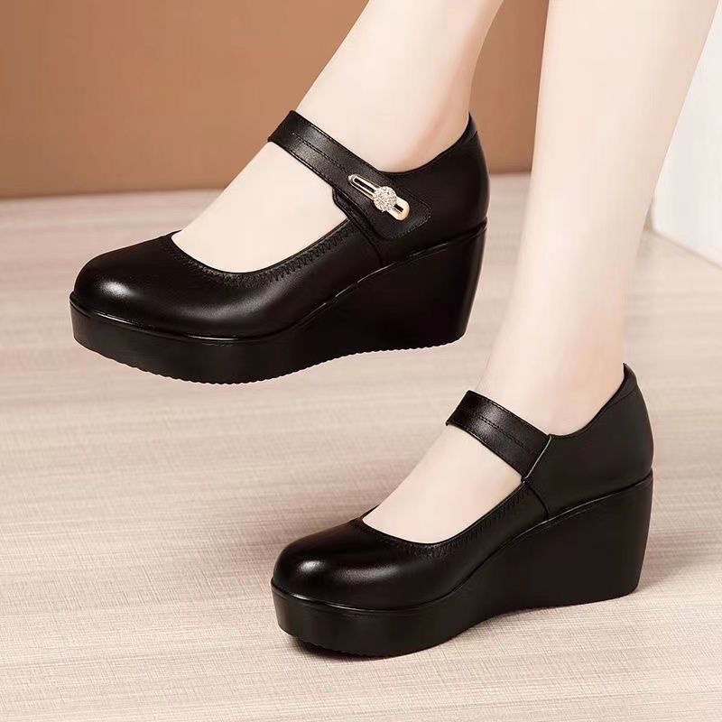 Wedge Shoes Shoes round Toe Buckle Women s Shoes for Work Shopee Philippines