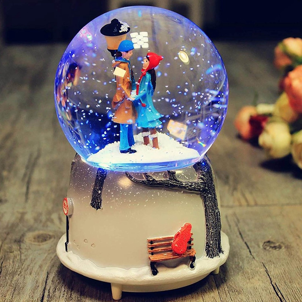 ♣Automatic Spray Snow Music Crystal Ball Colorful Luminous Couple Snow