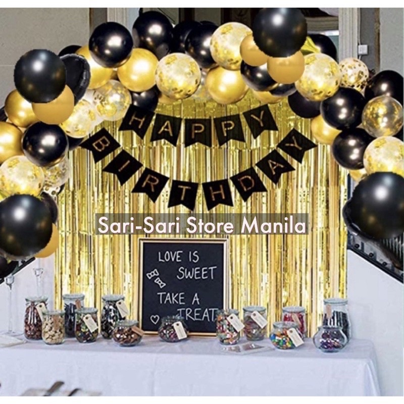 Black and deals gold party decorations