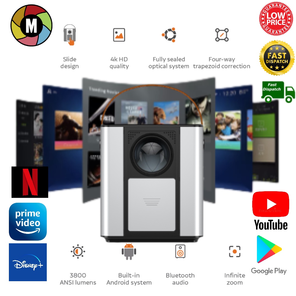 4K Wireless BT Home Theater Video Movie Projectors Full HD 1080P DLP ...