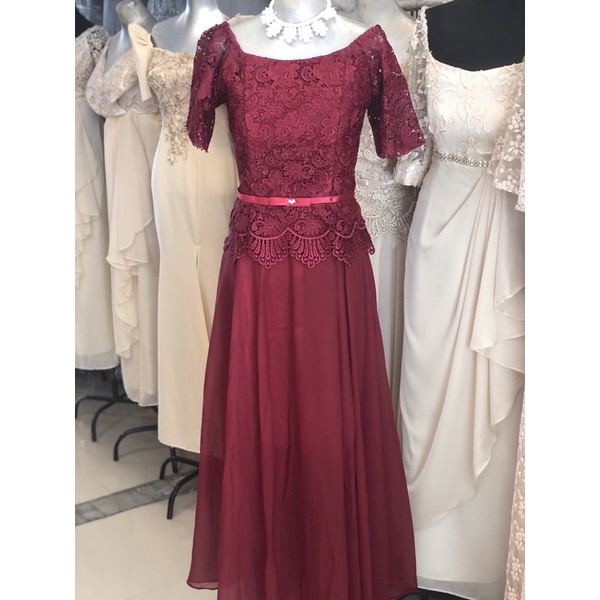 maroon principal sponsor mother of the bride ninang dress Shopee Philippines