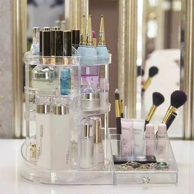 Acrylic Rotating Cosmetic Shelves with Drawers and Lipating / Rotating ...