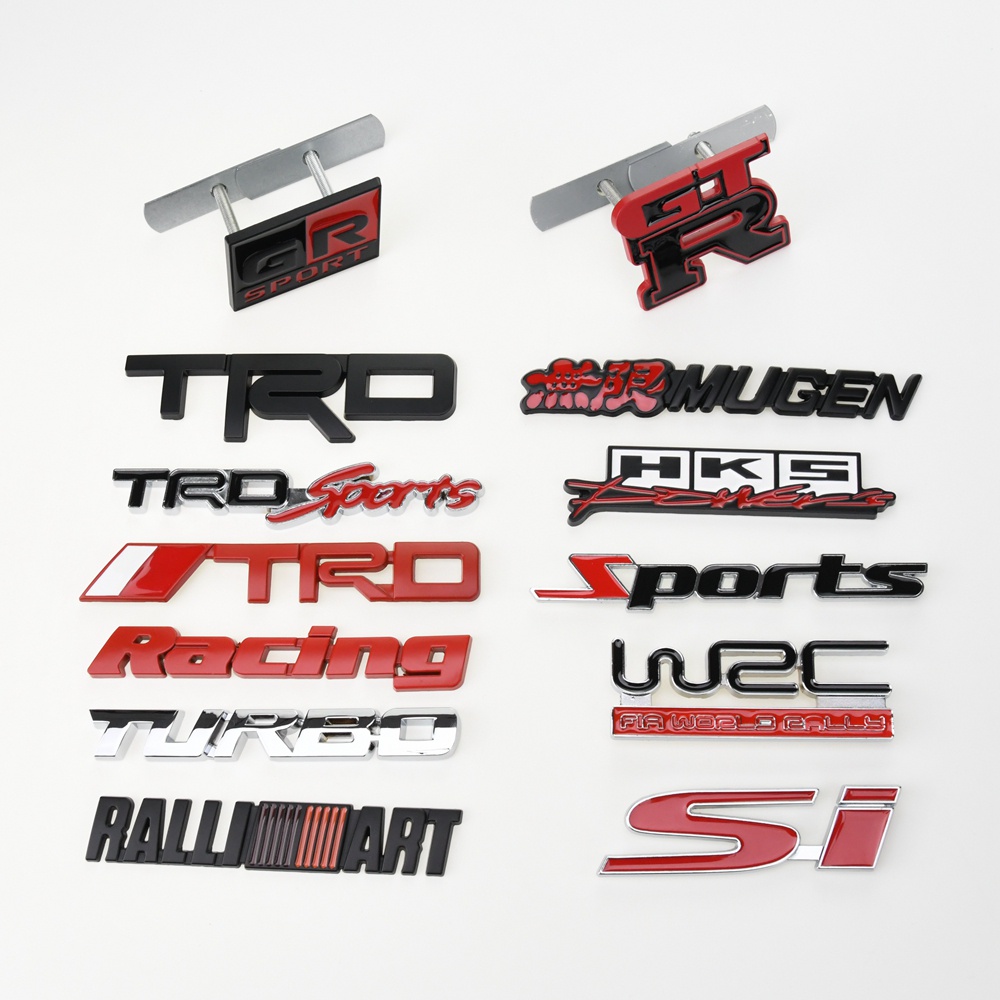 Unbranded White & Red Metal TYPE-R Front Hood Grill Emblem – Chrome Grille Sport Badge