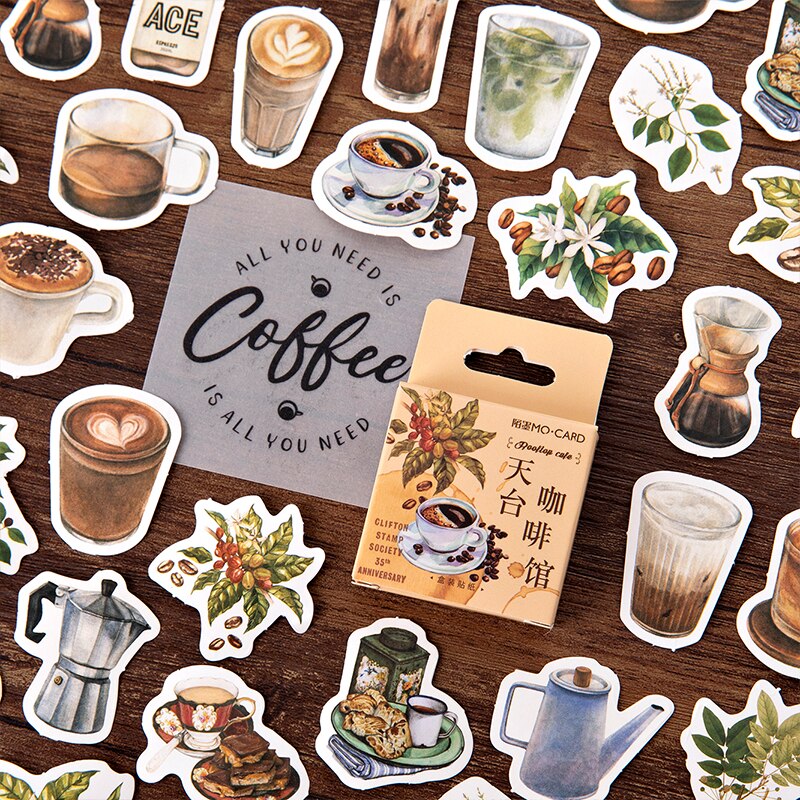 Journamm 46pcs Vintage Coffee Shop Boxed Stickers Planner Scrapbooking ...
