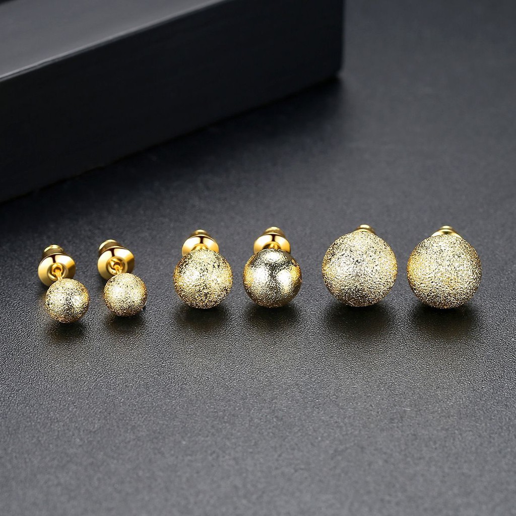 New Women s Round Ball Earring Studs Grind arenaceous Classic Brass Earrings Gold Silver Rose gold Colors Fashion Jewelry Shopee Philippines