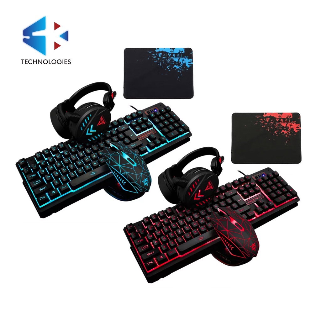 Ritz Gear RGB Gaming Kit I 4-in-1 LED Combo with Multimedia Keyboard,  Optical Mouse, Mouse Pad ＆ Headset with Adapter with CR5-X Bluetooth  Monitors a