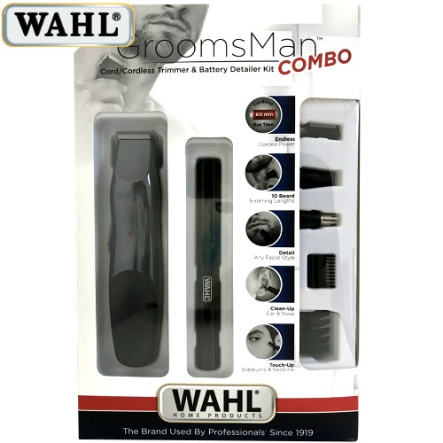 Wahl GroomsMan Combo Cord/ Cordless Beard Mustache Trimmer Battery  Detailer Kit