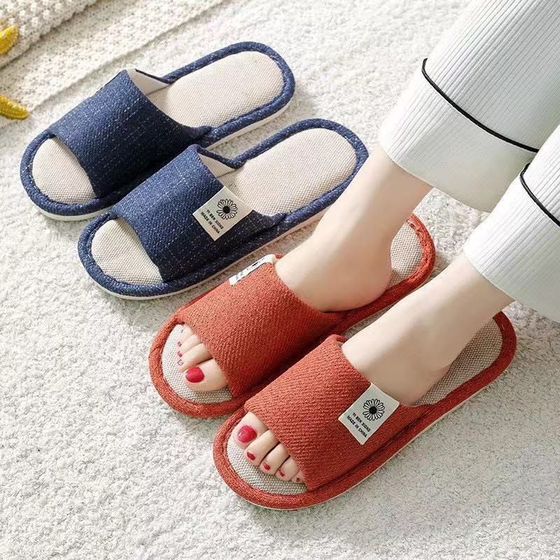 Japanese style Cotton linen Non-slip Indoor Slipper Couple Bedroom ...
