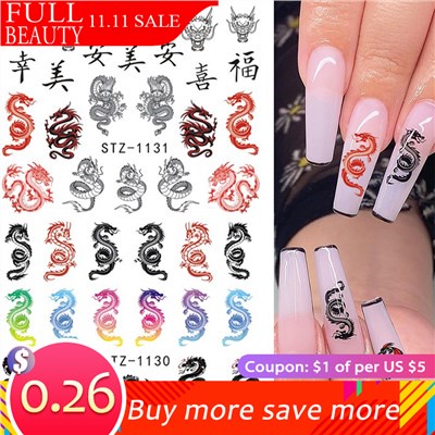 Red Black Colorful Dragons Nail Stickers Angel Virgin Mary Water Decals ...