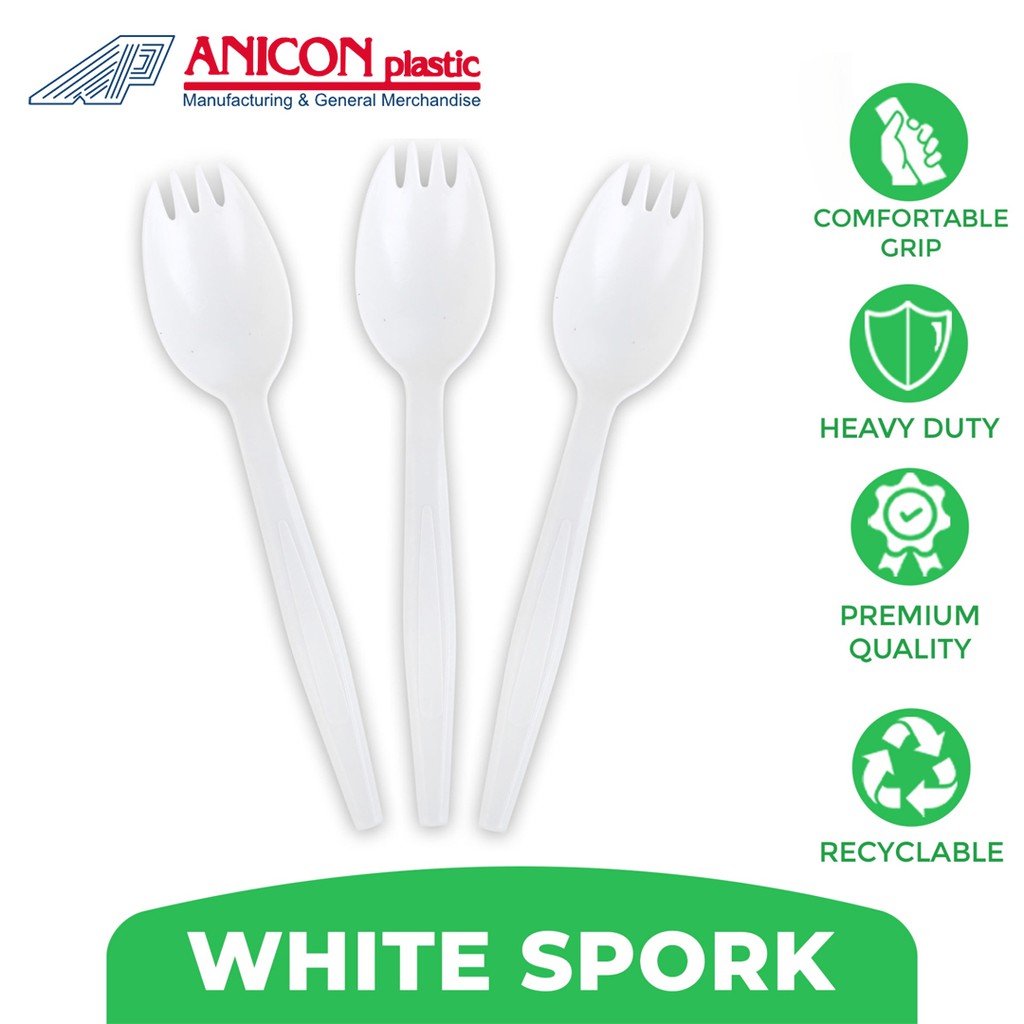 Aniware 25 Pieces Premium Quality White Disposable Plastic Spork (1pack
