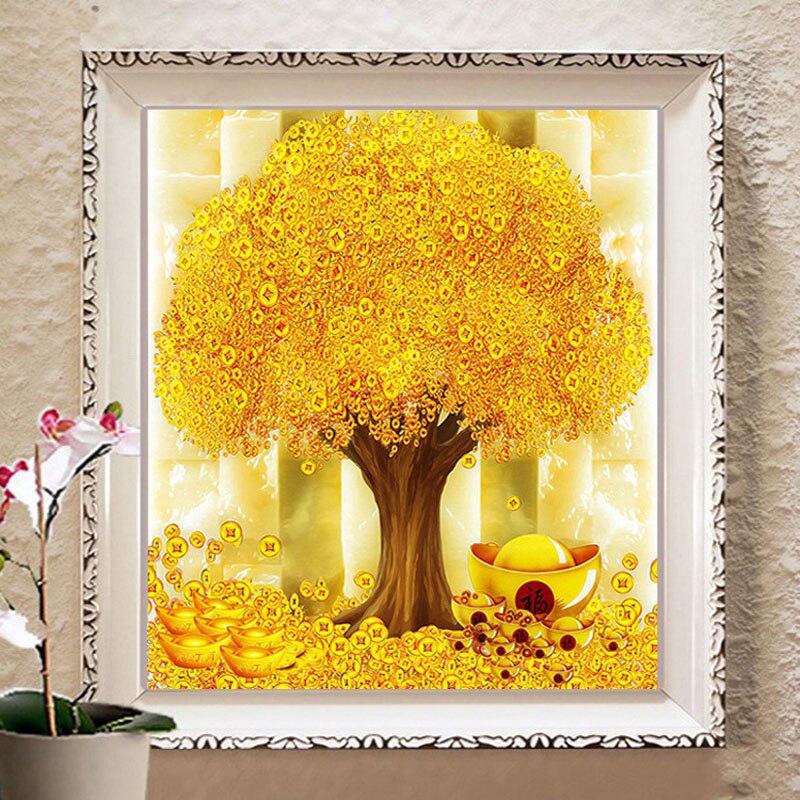 DIY Fortune tree gold ingot gold tree Embroidery,Round Diamond Full ...